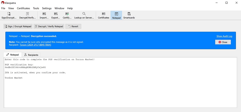 Decrypted message