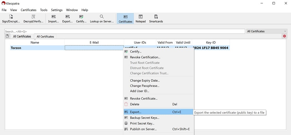 Export key